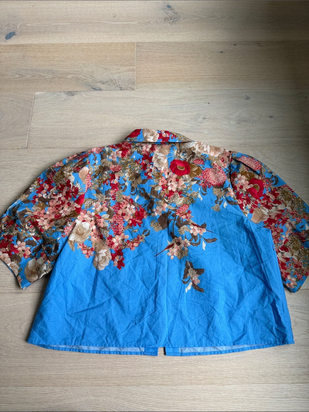 New Maeve women’s Blue Floral lantern Short-Sleeve Collared Top sz large cotton - Picture 9 of 10